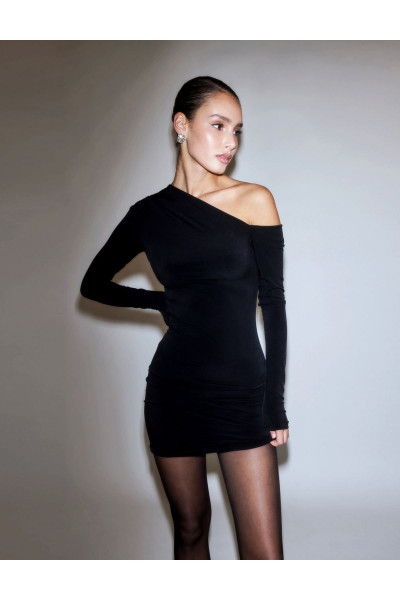 Tek Omzu Açık ve Büzgülü Esnek Sandy Elbise Tek Omzu Açık ve Büzgülü Esnek Sandy Elbise