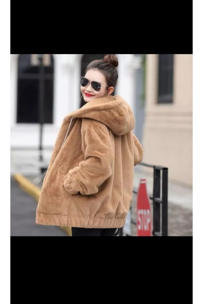 Oversize Kapşonlu Fermuarlı Astarsız Içi Dışı Peluş Hırka Oversize Kapşonlu Fermuarlı Astarsız Içi Dışı Peluş Hırka
