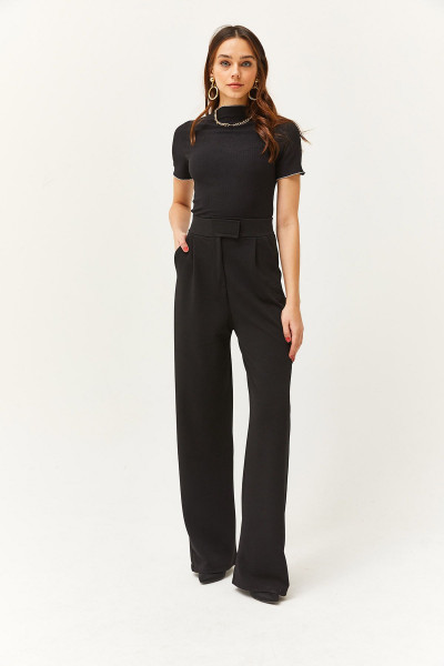 Kadın Siyah Beli Cırtlı Palazzo Pantolon PNT-19000254 Kadın Siyah Beli Cırtlı Palazzo Pantolon PNT-19000254