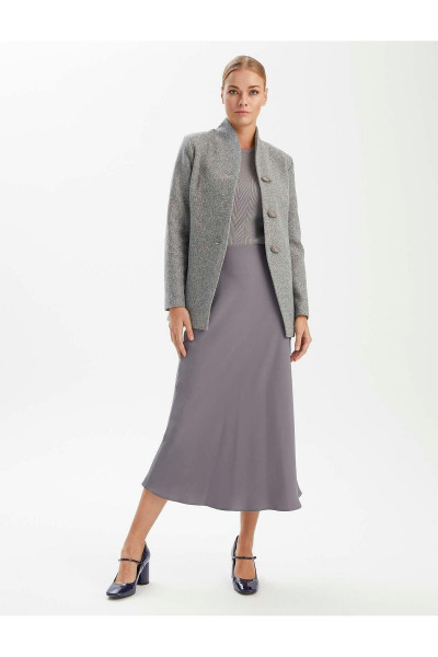 Premium Seri Melanj Gri Yaka Detaylı Fit Ceket