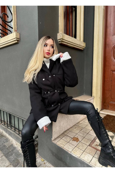 Kaşe Kumaş İçi Peluş İp Detaylı Kaban Kaşe Kumaş İçi Peluş İp Detaylı Kaban