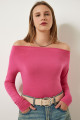 Kadın Pembe Kayık Yaka Örme Bluz RX00046 Kadın Pembe Kayık Yaka Örme Bluz RX00046