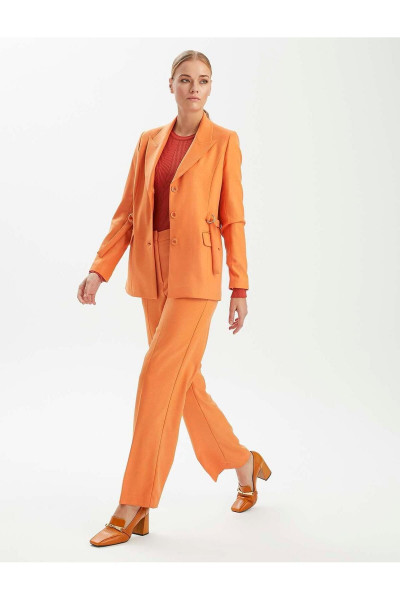 Premium Seri Burnt Orange Kemerli Toka Detaylı Cepli Ceket