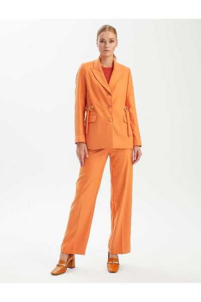 Premium Seri Burnt Orange Kemerli Toka Detaylı Cepli Ceket
