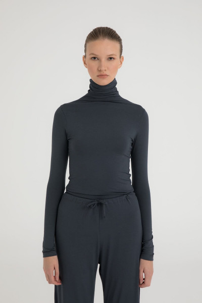 Ultra Soft Balıkçı Yaka Bluz Füme Ultra Soft Balıkçı Yaka Bluz Füme