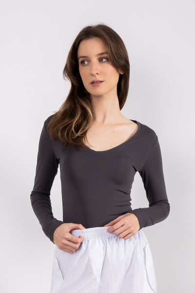 Soft Touch V Yaka Bluz Füme Soft Touch V Yaka Bluz Füme