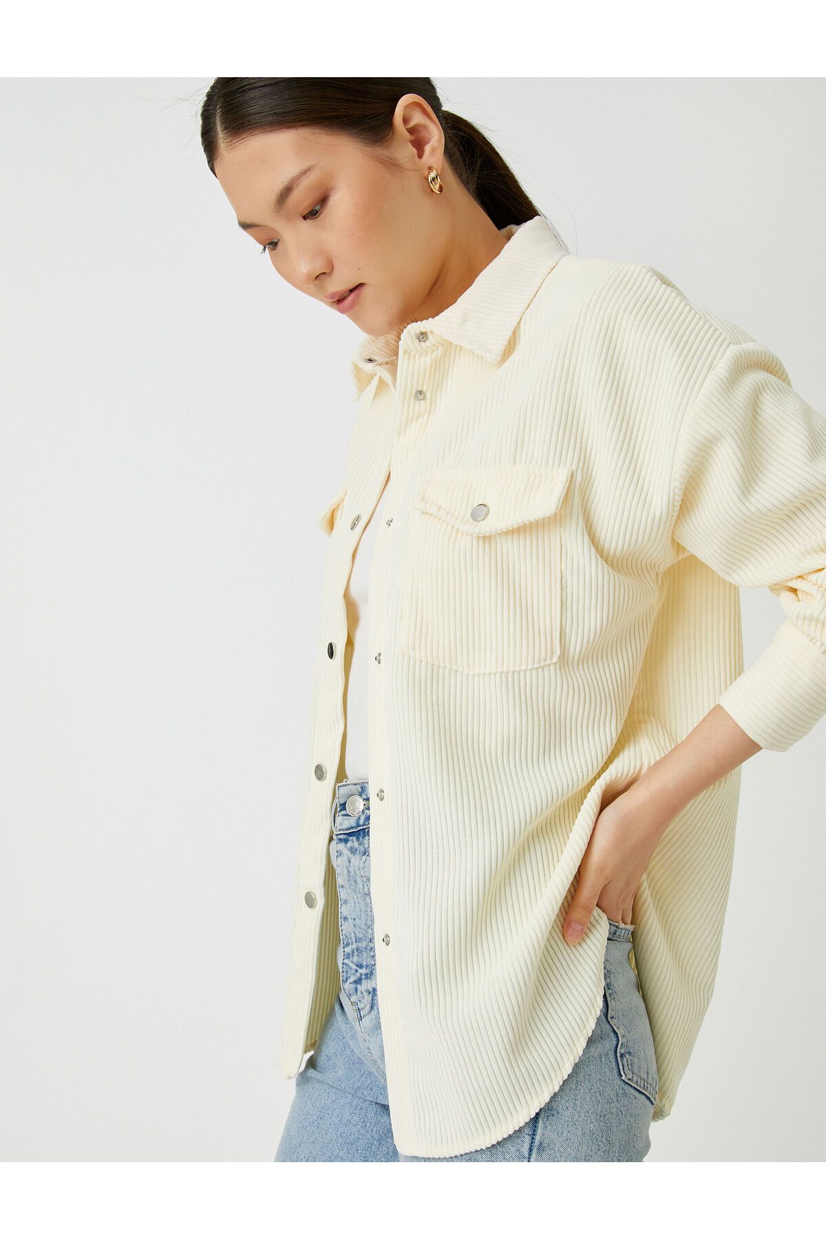 Oversize Fitilli Kadife Gömlek Oversize Fitilli Kadife Gömlek