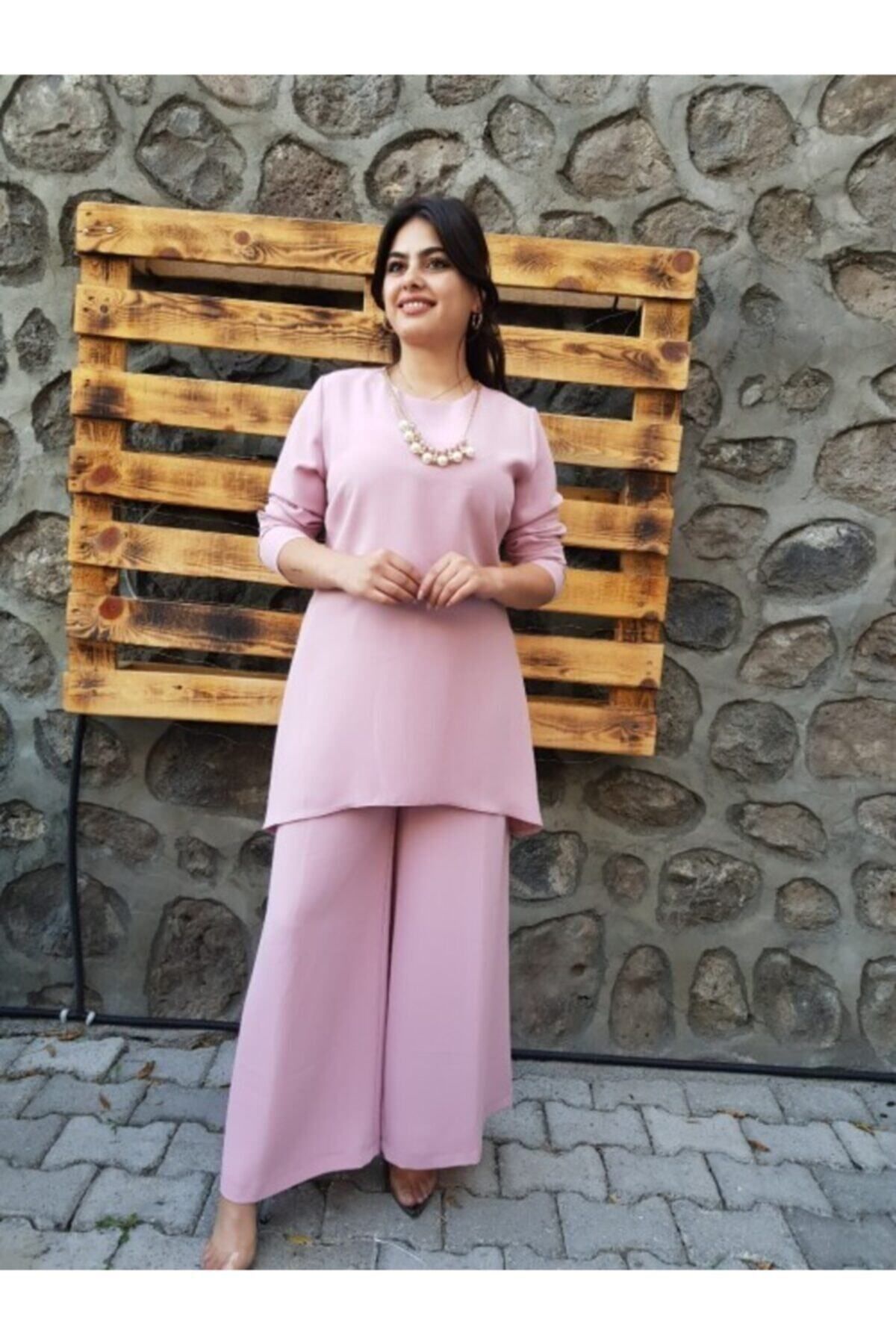 Kadın Pudra Pantolon Tunik Tesettür Takım Kadın Pudra Pantolon Tunik Tesettür Takım