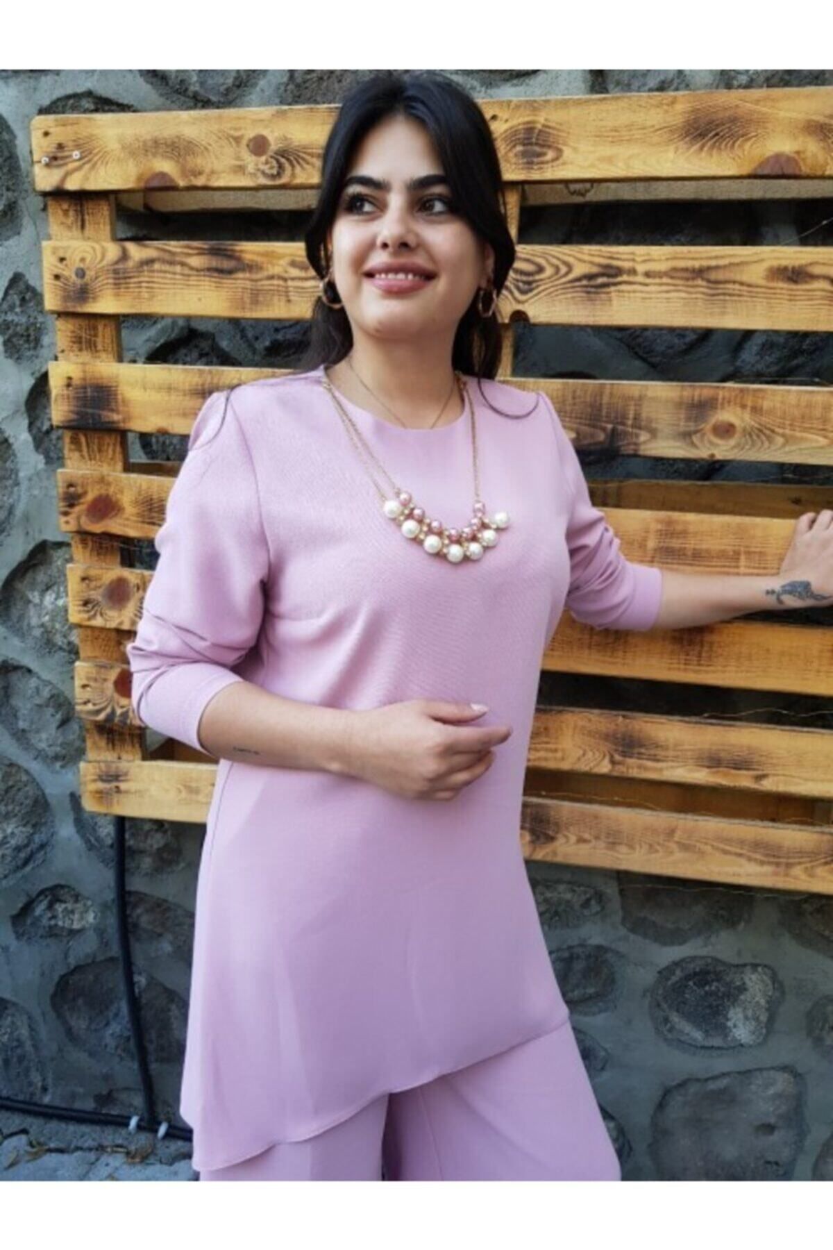 Kadın Pudra Pantolon Tunik Tesettür Takım Kadın Pudra Pantolon Tunik Tesettür Takım
