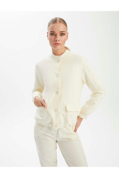 Premium Seri Ekru Bağcık Detay Cepli Bomber Ceket