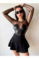 Tül Detay Deri Bodysuit Çıtçıtlı Bodysuit Tül Detay Deri Bodysuit Çıtçıtlı Bodysuit