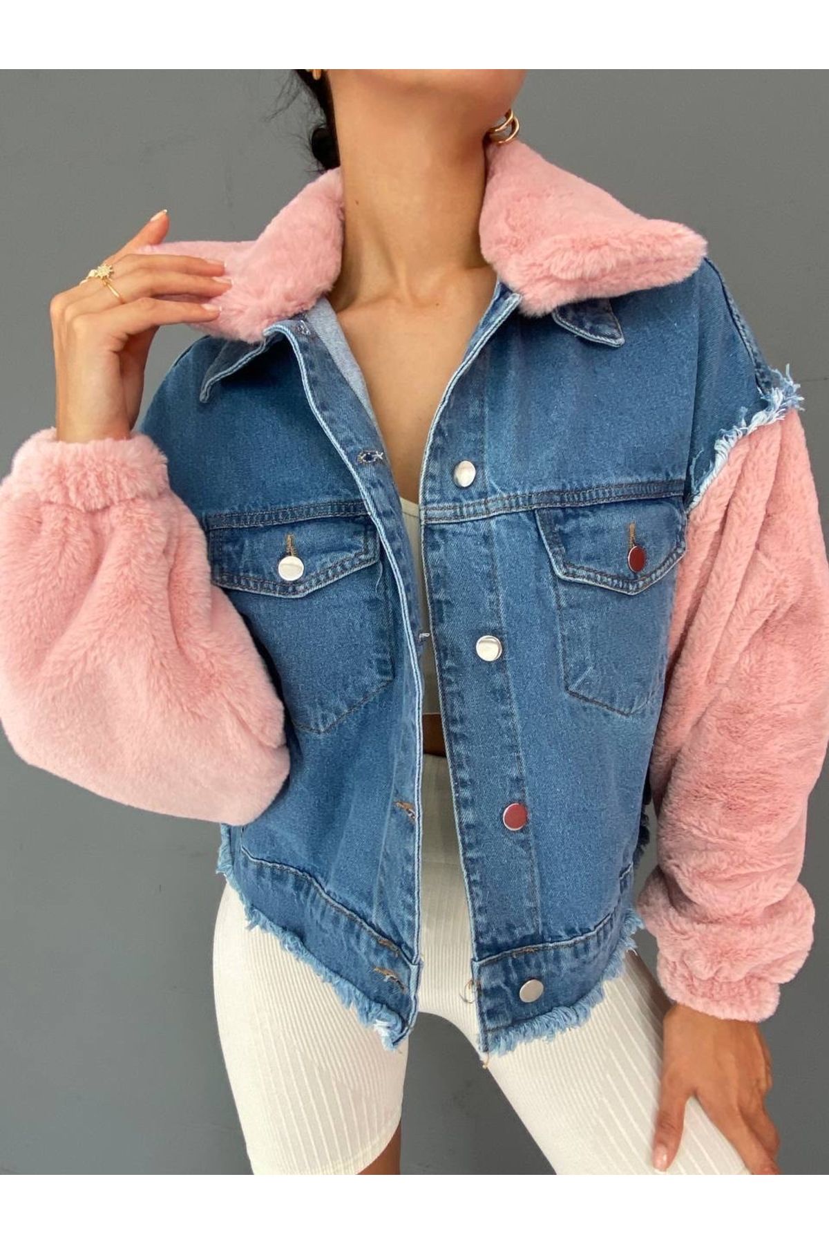Kadın Peluş Kot Ceket Kadın Peluş Kot Ceket