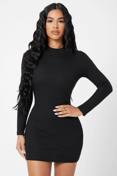Kadın Siyah Kaşkorse Balıkçı Yaka Uzun Kollu Bodycon Mini Elbise Kadın Siyah Kaşkorse Balıkçı Yaka Uzun Kollu Bodycon Mini Elbise