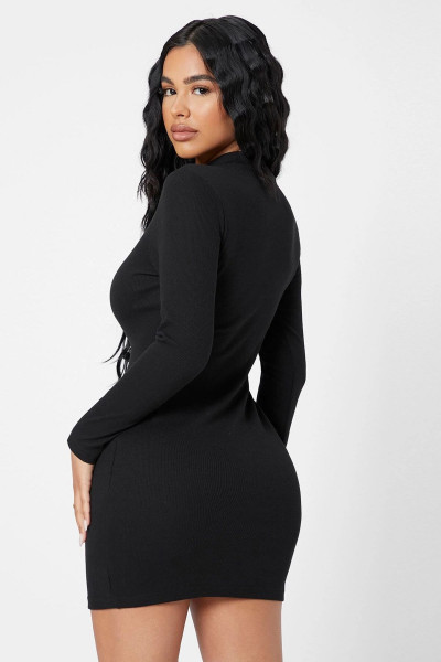 Kadın Siyah Kaşkorse Balıkçı Yaka Uzun Kollu Bodycon Mini Elbise Kadın Siyah Kaşkorse Balıkçı Yaka Uzun Kollu Bodycon Mini Elbise