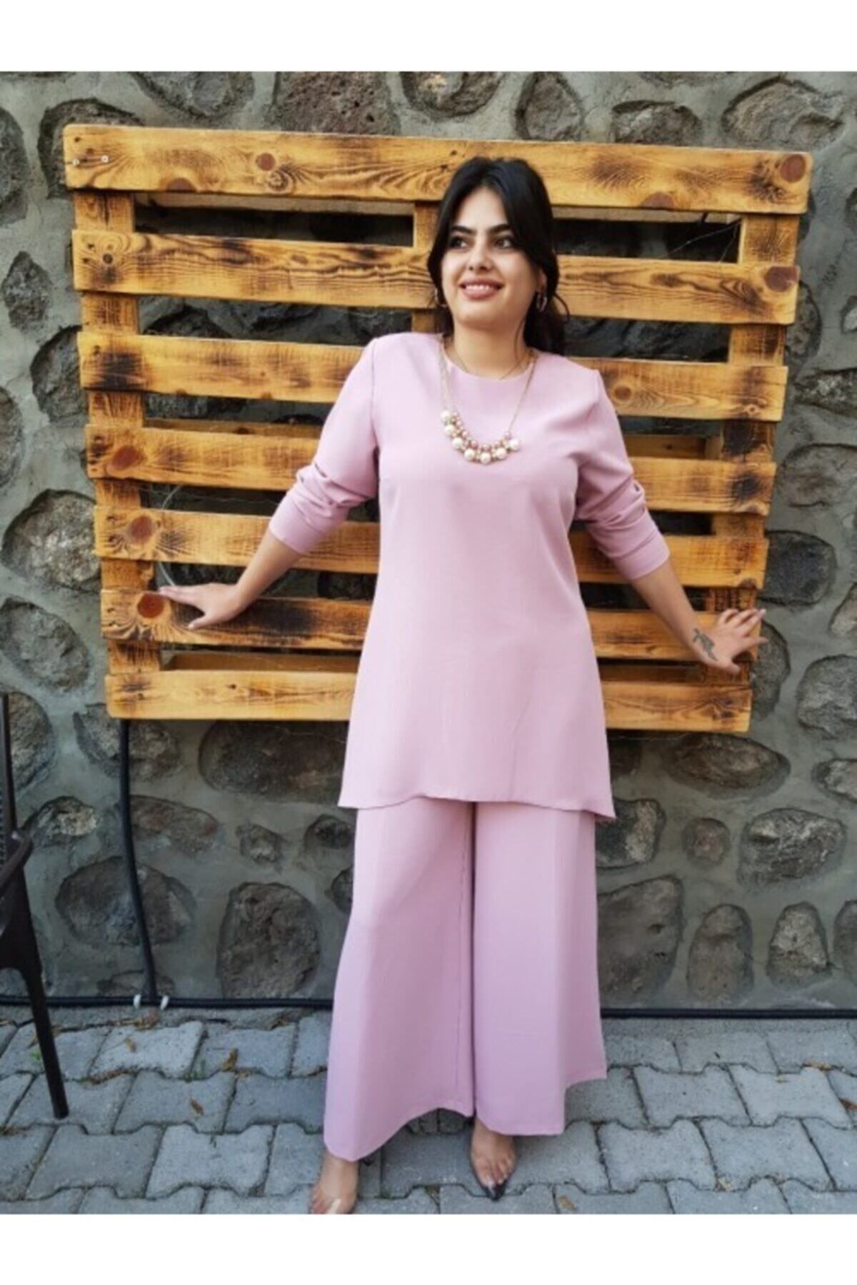 Kadın Pudra Pantolon Tunik Tesettür Takım Kadın Pudra Pantolon Tunik Tesettür Takım