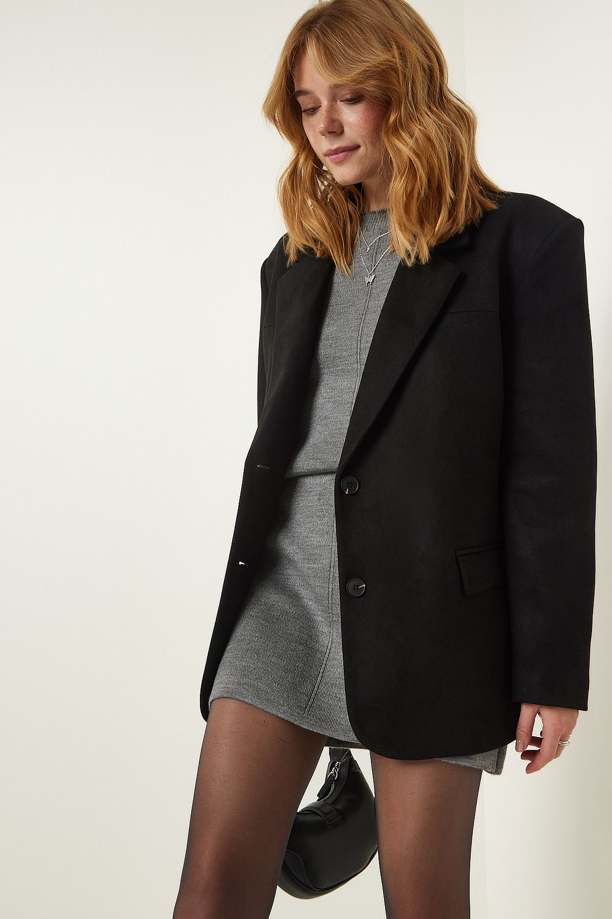 Kadın Siyah Premium Süet Blazer Ceket FN03167 Kadın Siyah Premium Süet Blazer Ceket FN03167