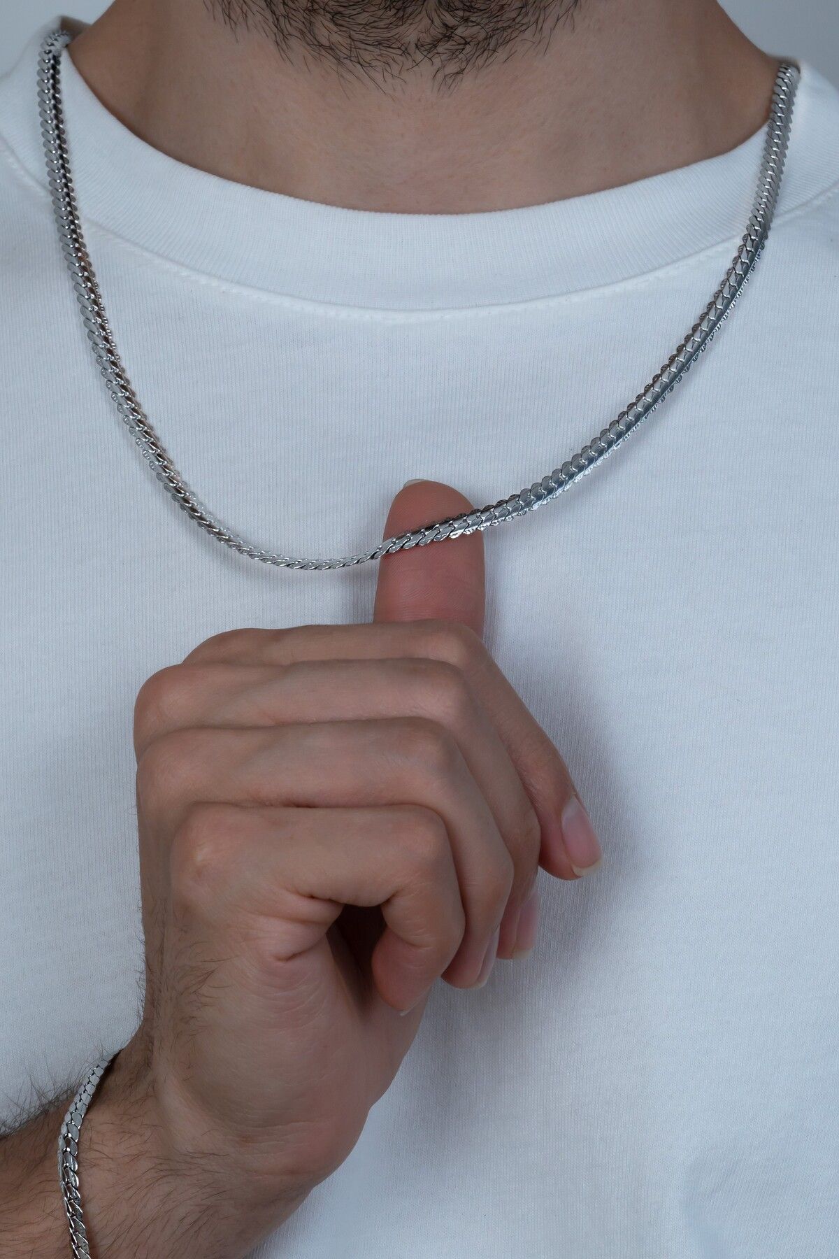 Silver Ezme Yassı Yılan Çelik Unisex Kolye Ve Bileklik Seti Eck36s Silver Ezme Yassı Yılan Çelik Unisex Kolye Ve Bileklik Seti Eck36s