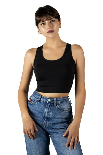 Siyah Sırt Detaylı Fitted/Vücuda Oturan Kare Yaka Spor Bluz