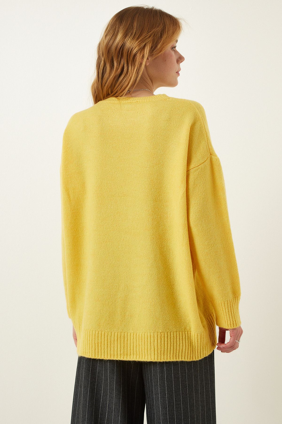 Kadın Sarı Oversize Triko Kazak PN00054 Kadın Sarı Oversize Triko Kazak PN00054