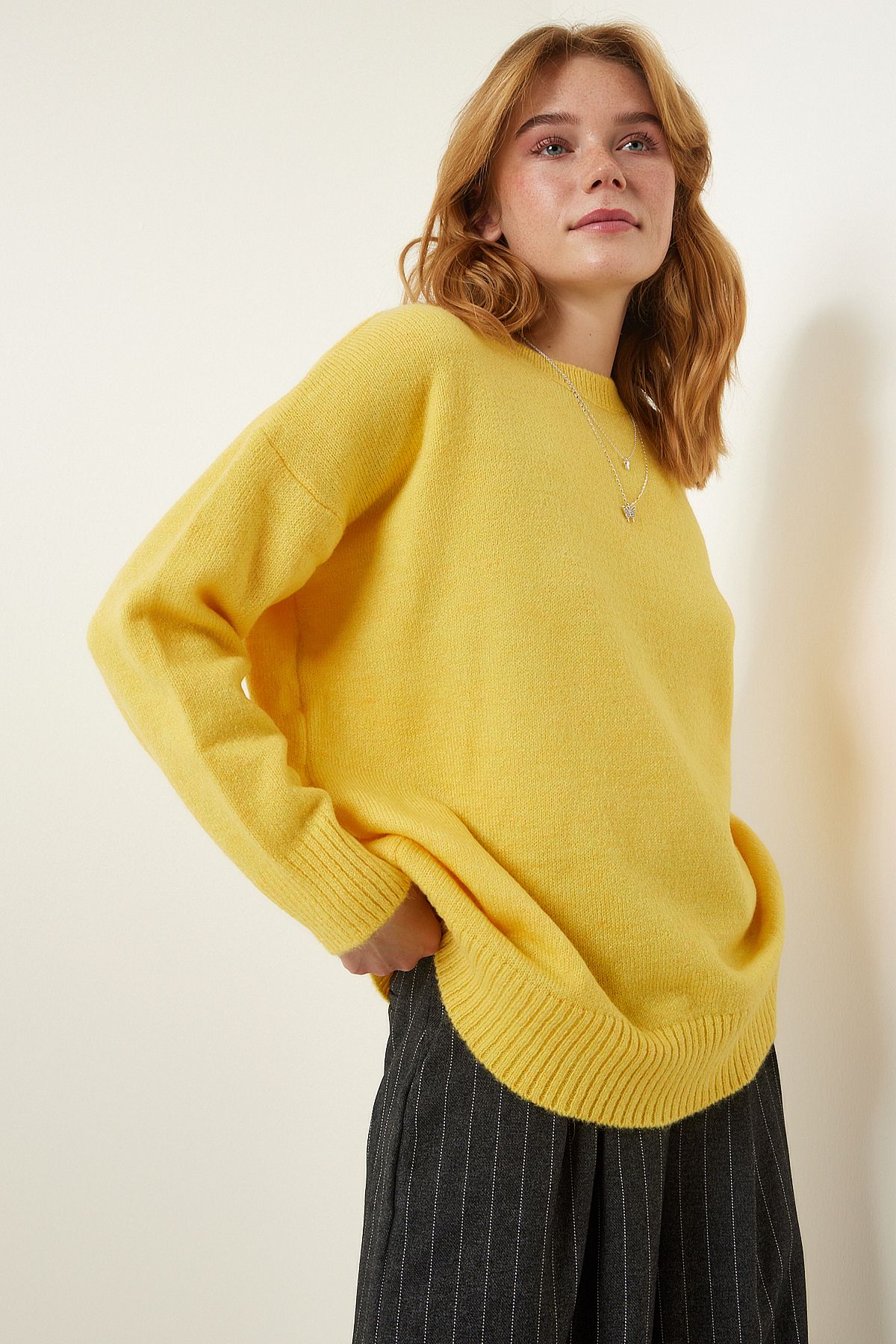 Kadın Sarı Oversize Triko Kazak PN00054 Kadın Sarı Oversize Triko Kazak PN00054