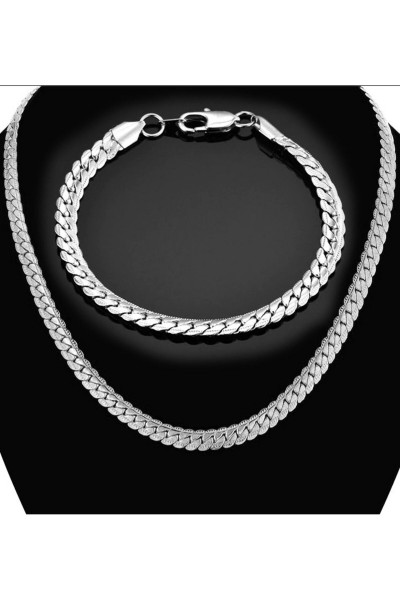 Silver Ezme Yassı Yılan Çelik Unisex Kolye Ve Bileklik Seti Eck36s Silver Ezme Yassı Yılan Çelik Unisex Kolye Ve Bileklik Seti Eck36s