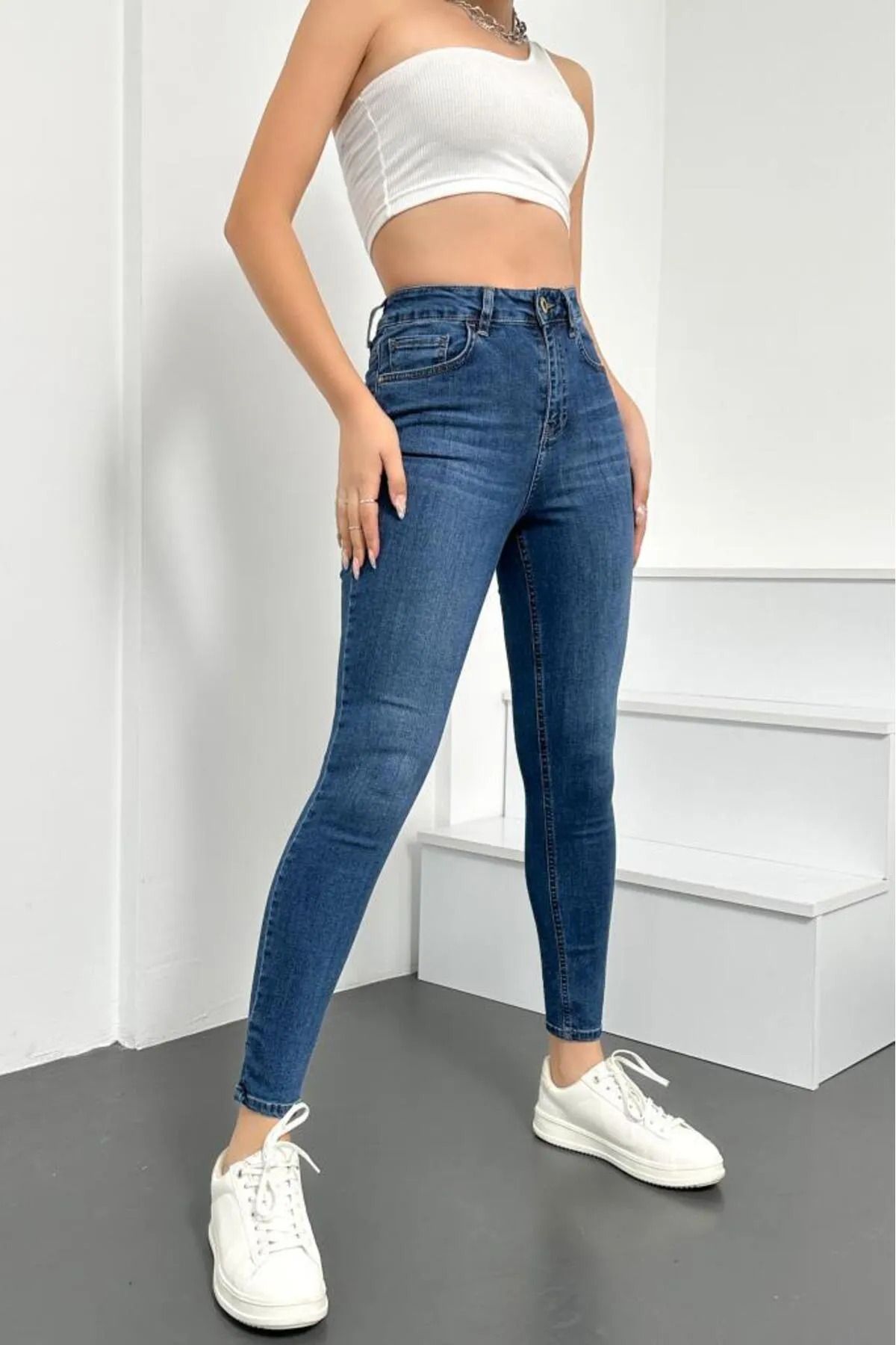 Parola Mavi Efektli Yüksel Bel Likralı Toparlayıcı Pantalon Dar Kalıp - Ekstra Toparlayıcı Parola Mavi Efektli Yüksel Bel Likralı Toparlayıcı Pantalon Dar Kalıp - Ekstra Toparlayıcı