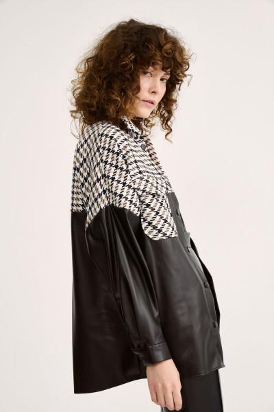 Kazayağı Oversize Deri Gömlek - Kahve