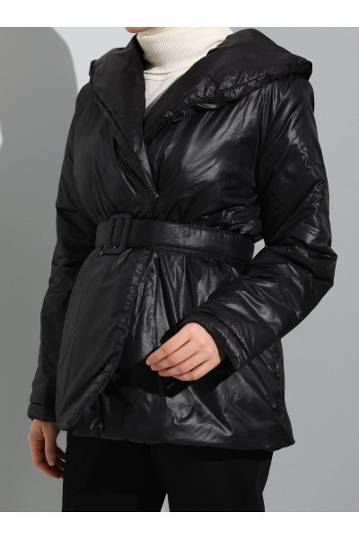 Kemerli Ceket Formlu Mont - Siyah - Kemerli Ceket Formlu Mont - Siyah -