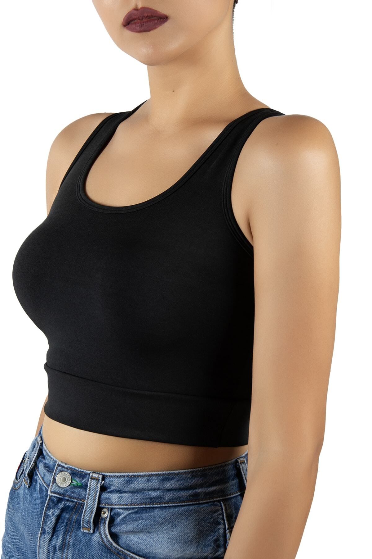 Siyah Sırt Detaylı Fitted/Vücuda Oturan Kare Yaka Spor Bluz Siyah Sırt Detaylı Fitted/Vücuda Oturan Kare Yaka Spor Bluz