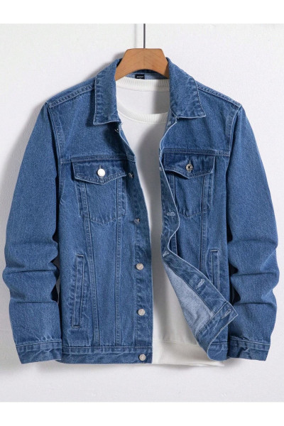 Unisex Slim Fit Denim Kot Ceket Mavi Unisex Slim Fit Denim Kot Ceket Mavi
