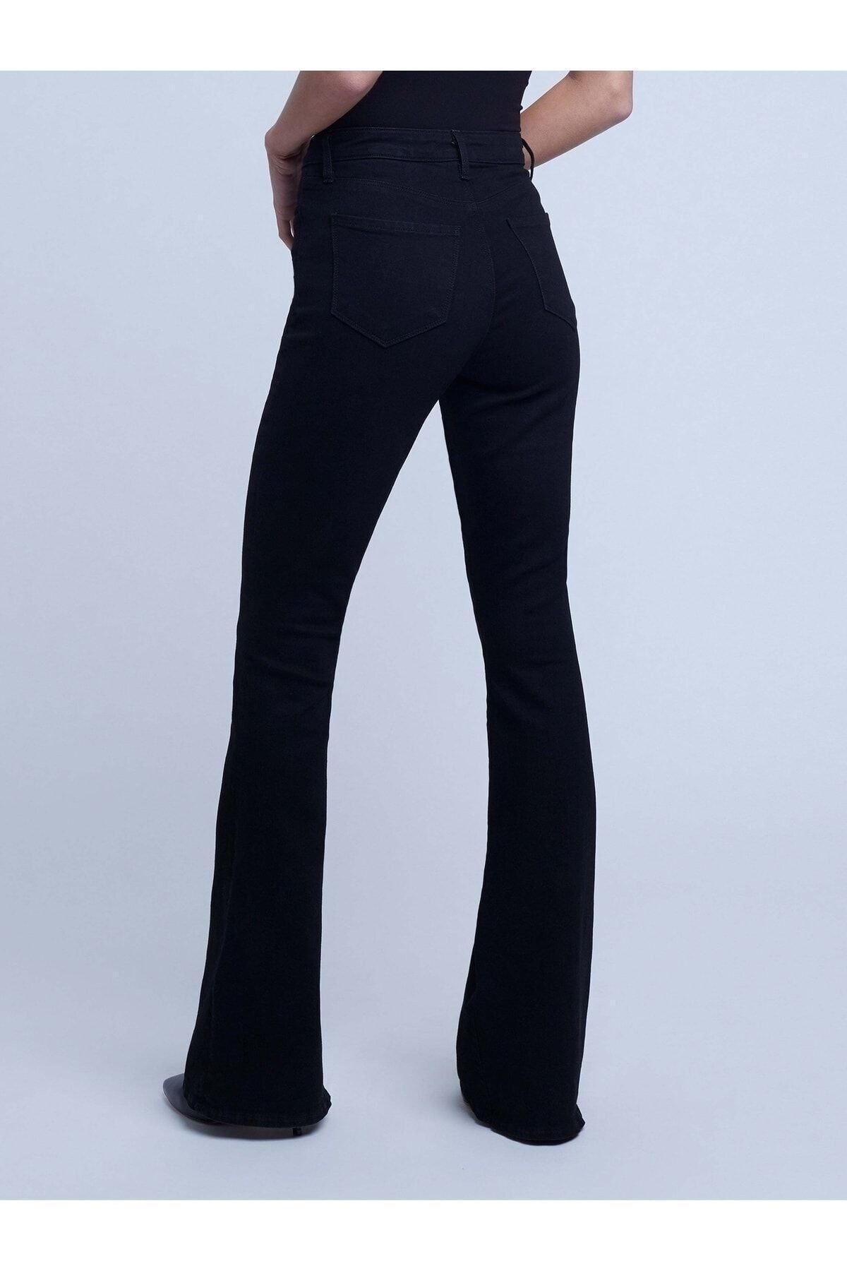 Siyah İspanyol Paça Flare Kadın Jeans Pantolon Siyah İspanyol Paça Flare Kadın Jeans Pantolon