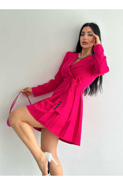 Yan Pileli Düğme Detaylı Ceket Elbise