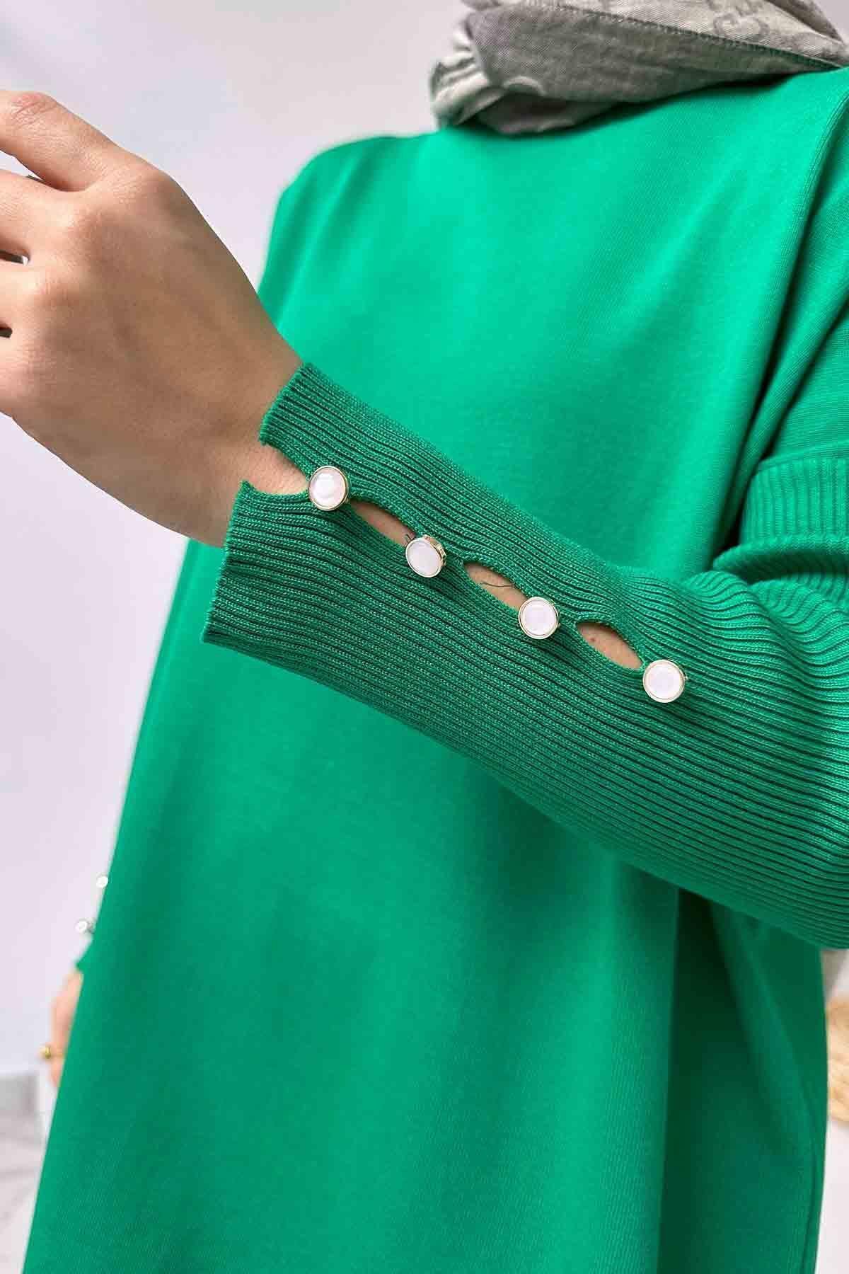 Kol Detay Merserize Tunik - Yeşil Kol Detay Merserize Tunik - Yeşil