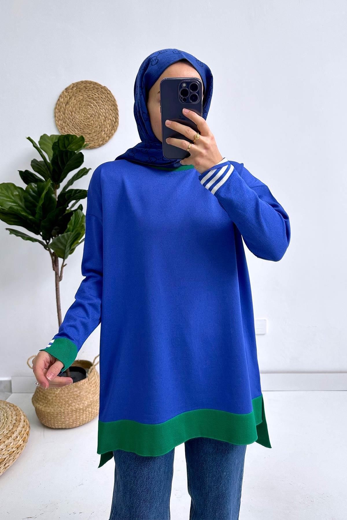 Renkli Merserize Tunik - Saks Mavi Renkli Merserize Tunik - Saks Mavi