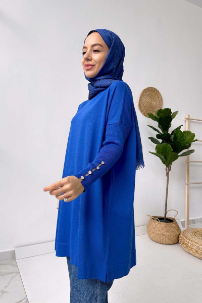 Kol Detay Merserize Tunik - Saks Mavi Kol Detay Merserize Tunik - Saks Mavi