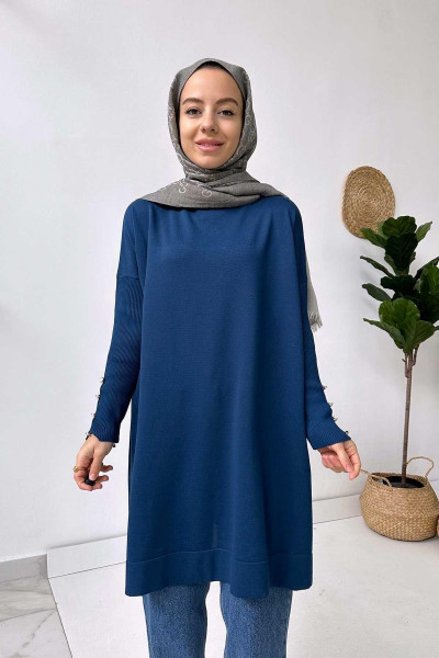 Kol Detay Merserize Tunik - Petrol Kol Detay Merserize Tunik - Petrol