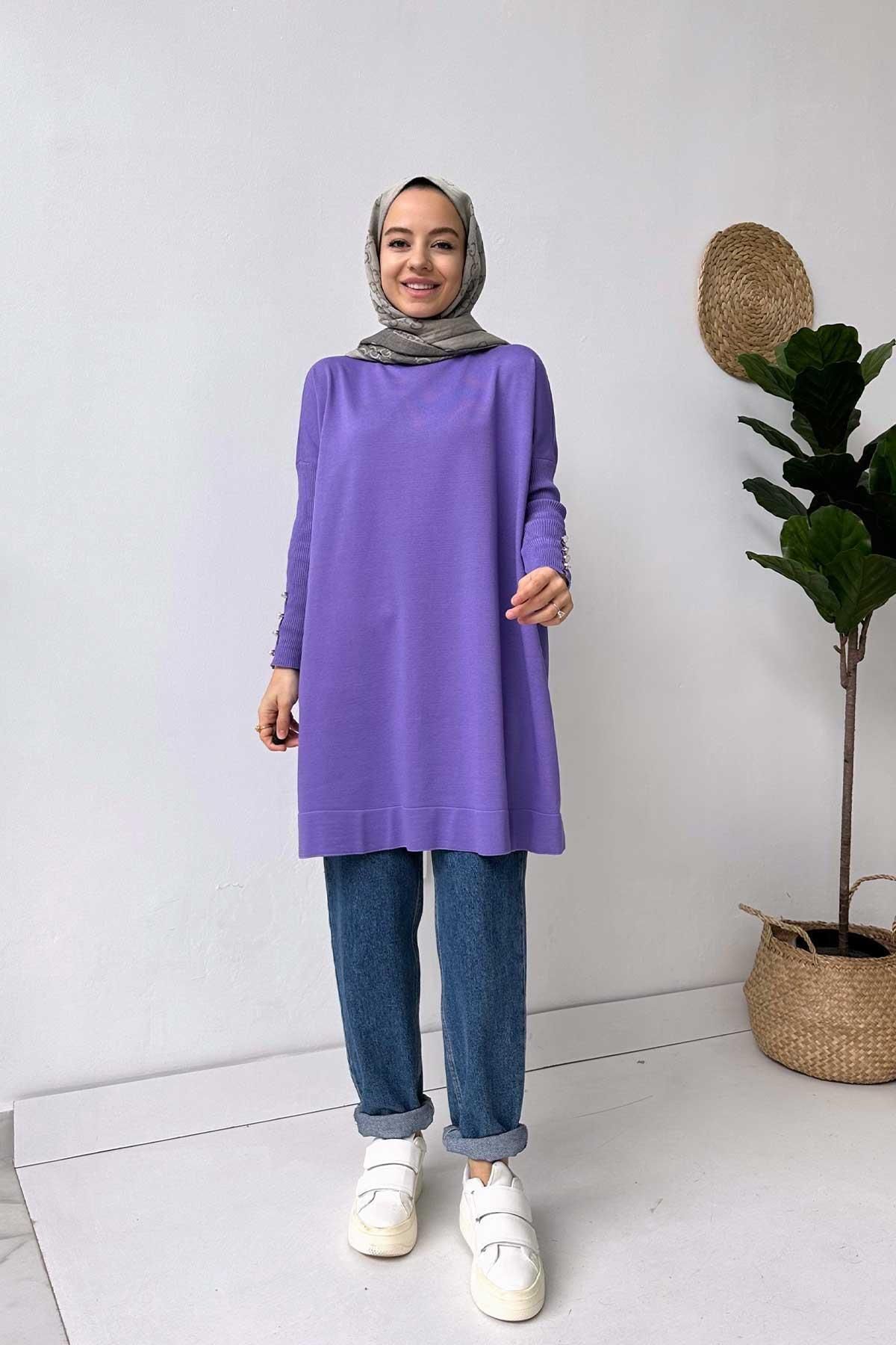Kol Detay Merserize Tunik - Lila Kol Detay Merserize Tunik - Lila