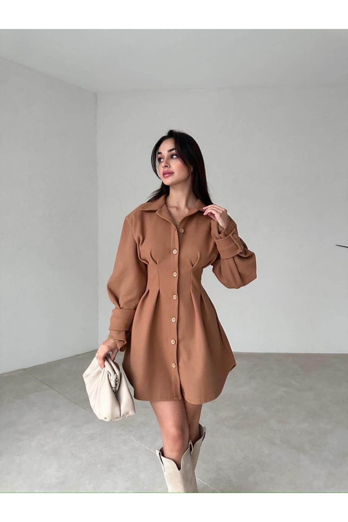 Kol Detaylı Mini Kaşe Elbise Kol Detaylı Mini Kaşe Elbise
