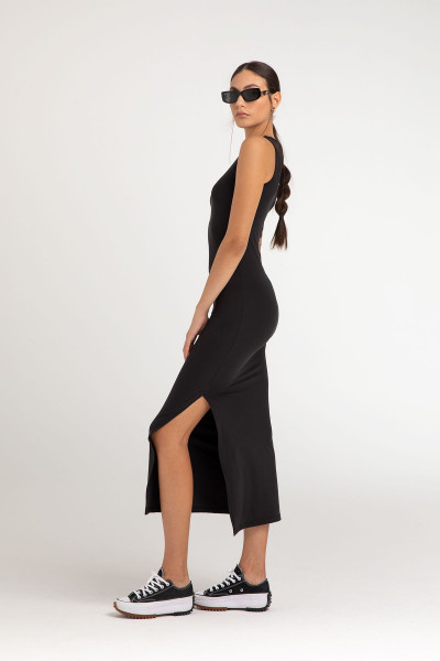 Soft Touch Yırtmaç Detaylı Kolsuz Elbise Siyah Soft Touch Yırtmaç Detaylı Kolsuz Elbise Siyah