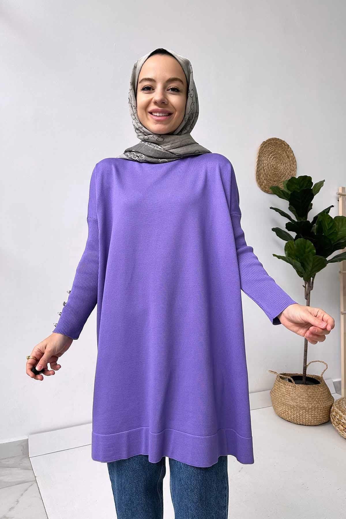 Kol Detay Merserize Tunik - Lila Kol Detay Merserize Tunik - Lila