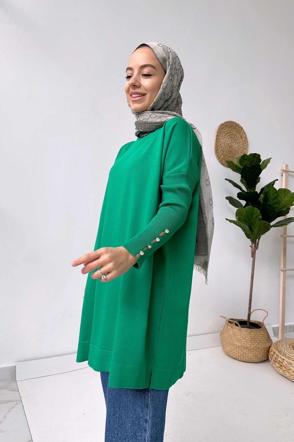 Kol Detay Merserize Tunik - Yeşil Kol Detay Merserize Tunik - Yeşil