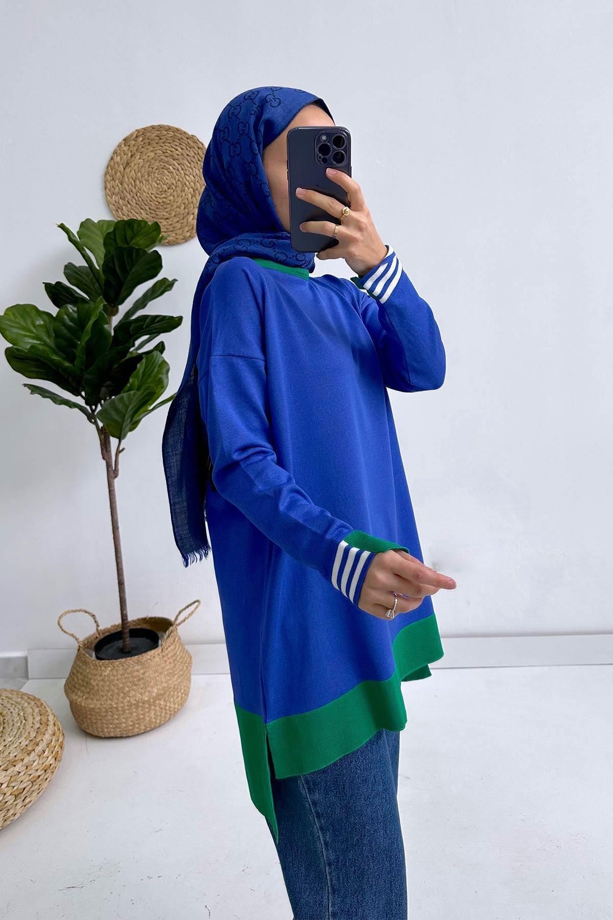 Renkli Merserize Tunik - Saks Mavi Renkli Merserize Tunik - Saks Mavi