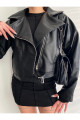 Kemerli Siyah Biker Deri Ceket Kemerli Siyah Biker Deri Ceket