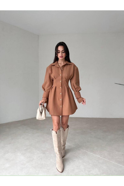 Kol Detaylı Mini Kaşe Elbise Kol Detaylı Mini Kaşe Elbise