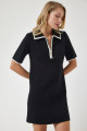 Kadın Siyah Fermuarlı Polo Yaka Triko Elbise DP00200 Kadın Siyah Fermuarlı Polo Yaka Triko Elbise DP00200