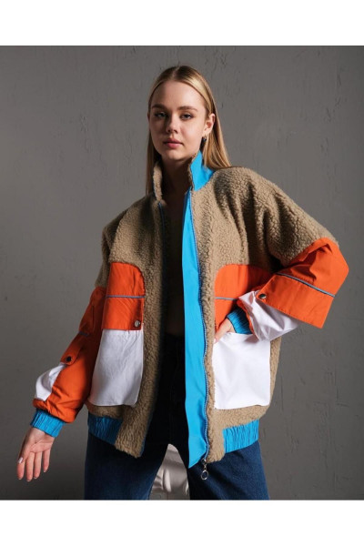 Unisex Renk Bloklu Büyük Cepli Salaş Oversize Peluş Mont Ceket Unisex Renk Bloklu Büyük Cepli Salaş Oversize Peluş Mont Ceket
