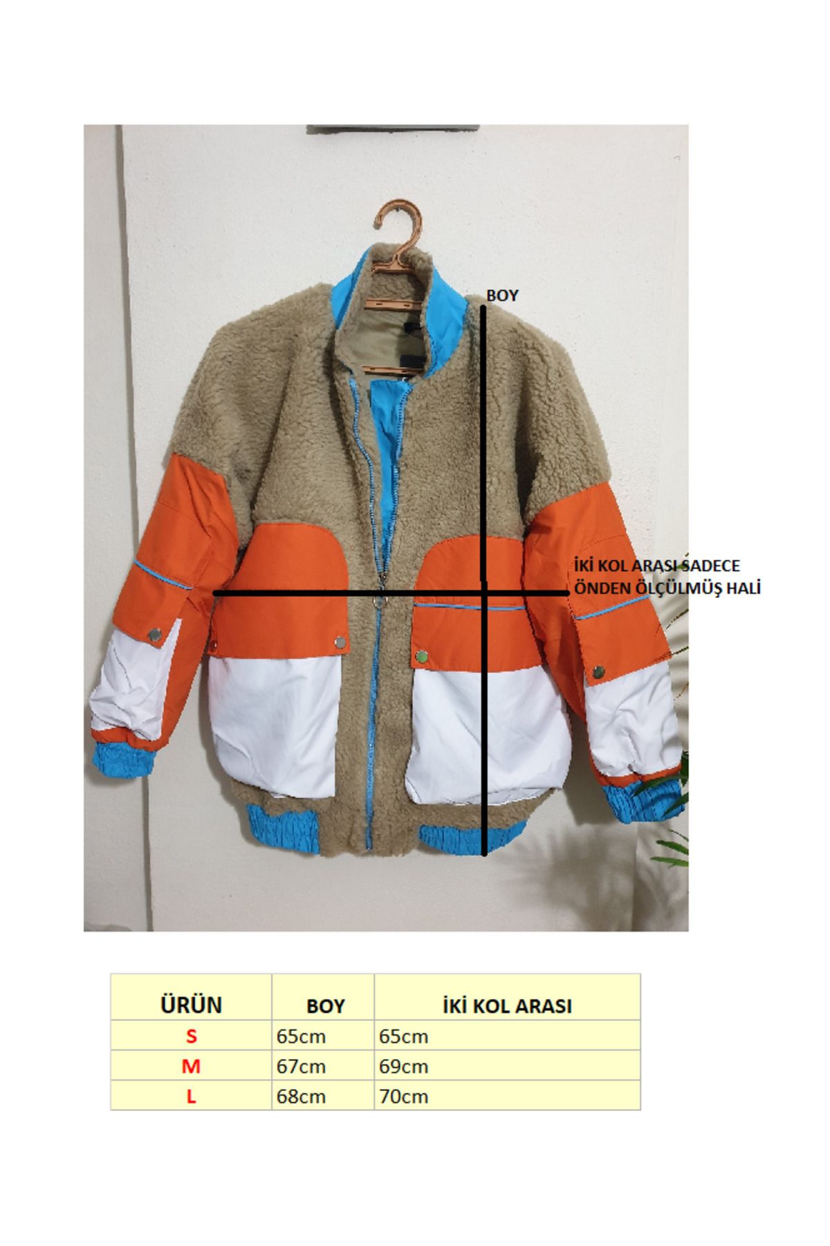 Unisex Renk Bloklu Büyük Cepli Salaş Oversize Peluş Mont Ceket Unisex Renk Bloklu Büyük Cepli Salaş Oversize Peluş Mont Ceket