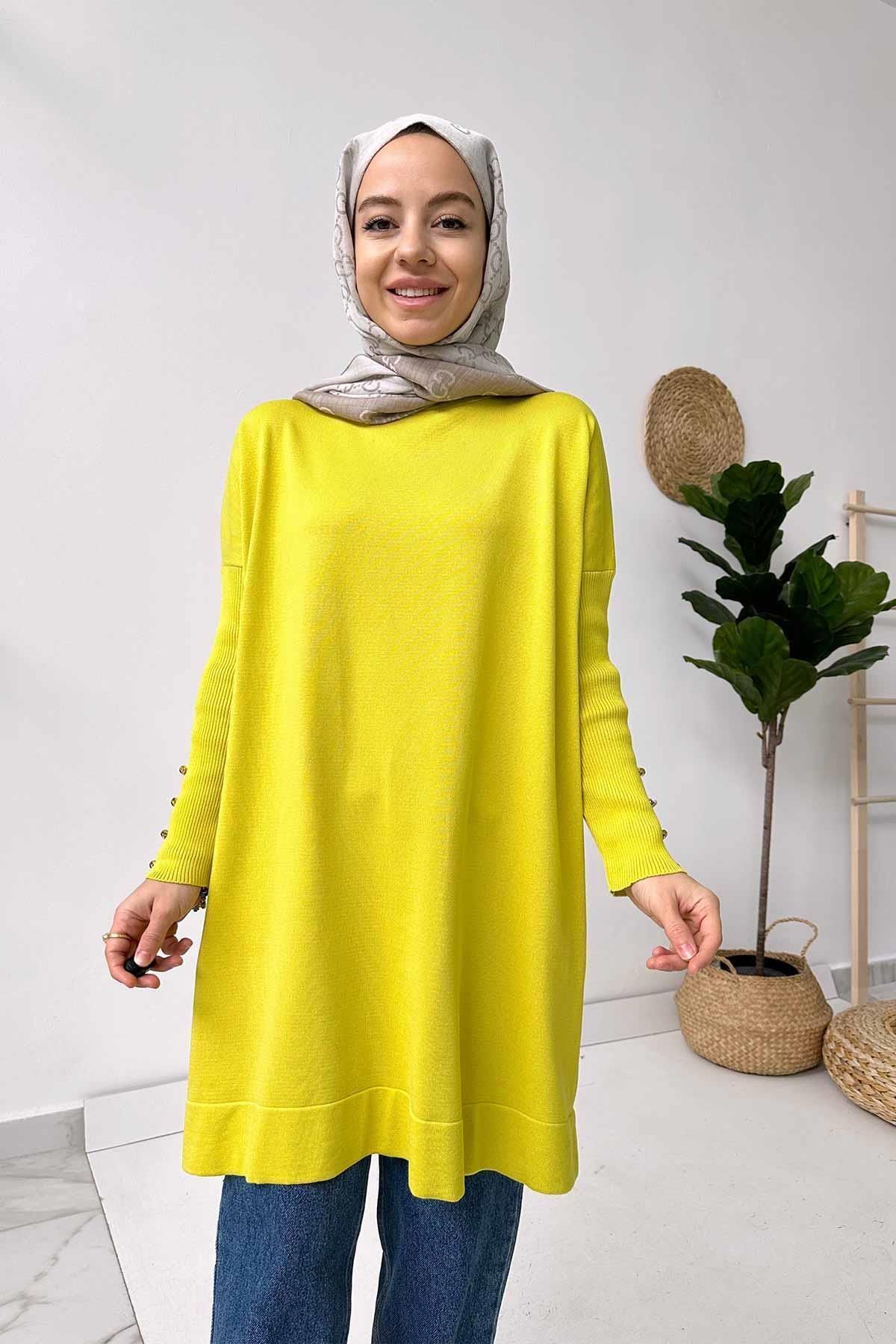 Kol Detay Merserize Tunik - Yağ Yeşili Kol Detay Merserize Tunik - Yağ Yeşili
