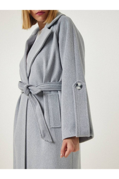 Oversize Gri Premium Kol Detaylı Uzun Kaşe Kaban Oversize Gri Premium Kol Detaylı Uzun Kaşe Kaban