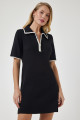 Kadın Siyah Fermuarlı Polo Yaka Triko Elbise DP00200 Kadın Siyah Fermuarlı Polo Yaka Triko Elbise DP00200